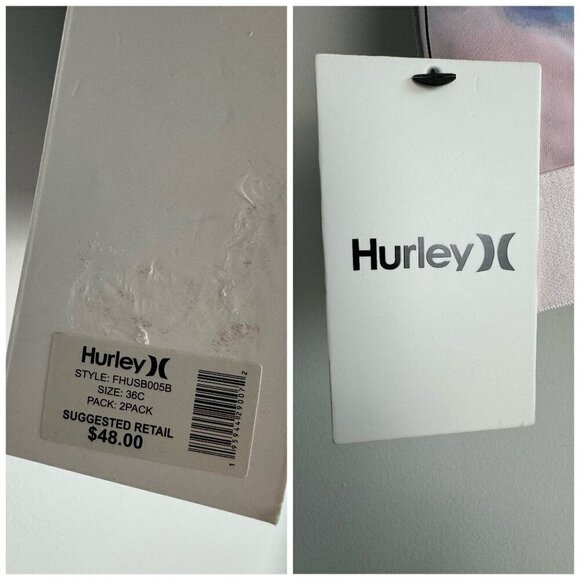HURLEY NWT 2 Piece Tie Dye Lightly Padded Comfort Bra Pink and Black Women's 36C - Picture 3 of 9